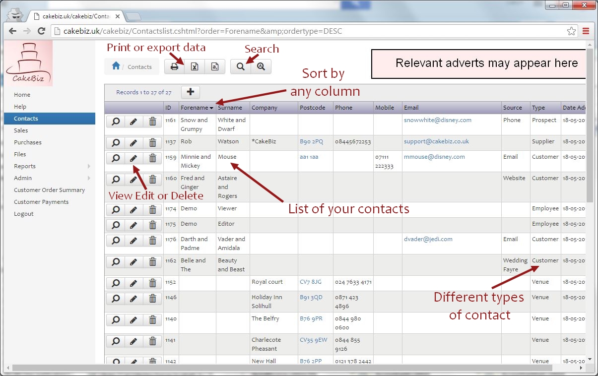 contacts list