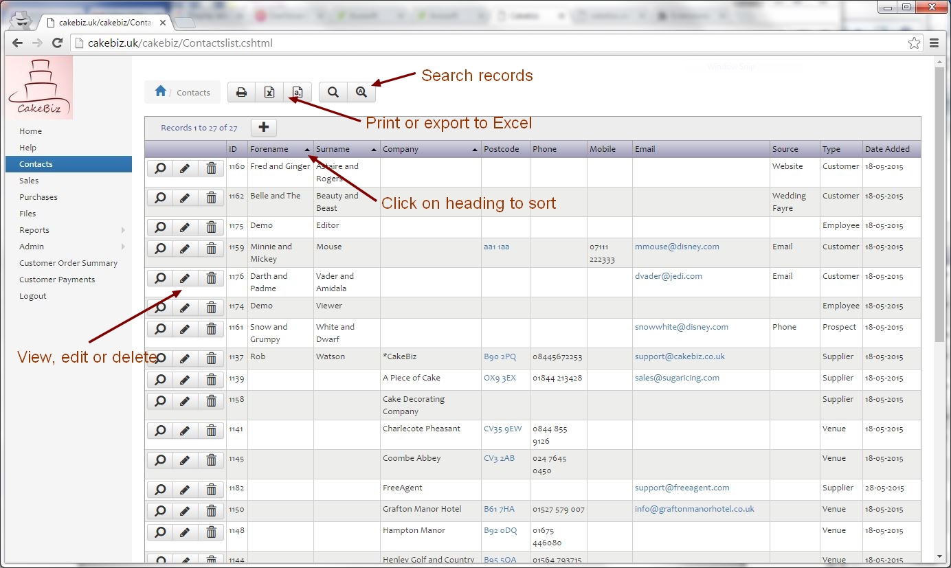 contacts list